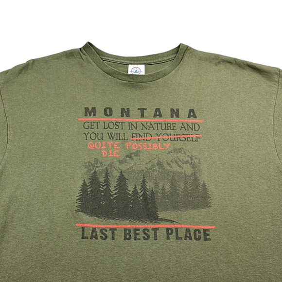Montana Shirt Adult EXTRA LARGE Green Lost in Nature Possibly Die Humor Outdoor - Picture 2 of 4